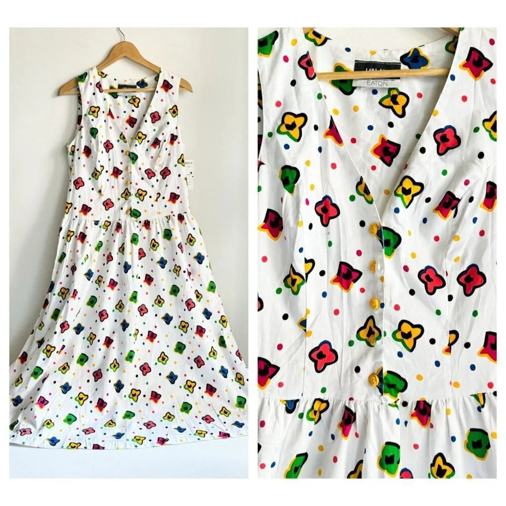 Vintage Lori Ann for Eaton's Deadstock Floral sleeveless Midi Dress M/L